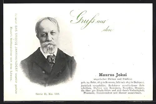 AK Portrait Dichter Maurus Jokai mit Bart im Anzug