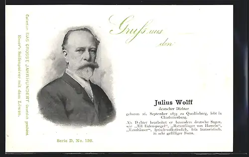 AK Portrait Schriftsteller Julius Wolff im Anzug