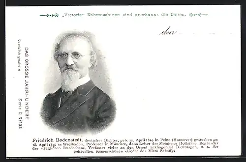 AK Portrait des Dichters Friedrich Bodenstedt
