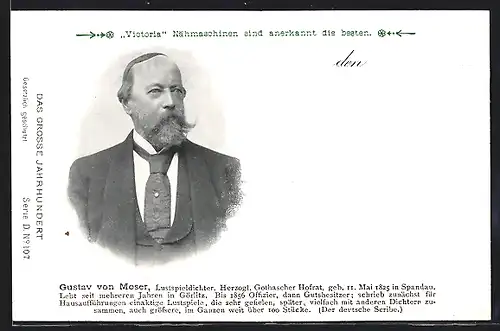 AK Portrait von Gustav v. Moser, Lustspieldichter