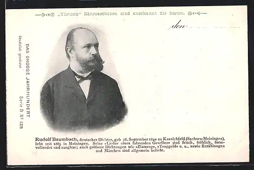 AK Portrait von Rudolf Baumbach, Dichter