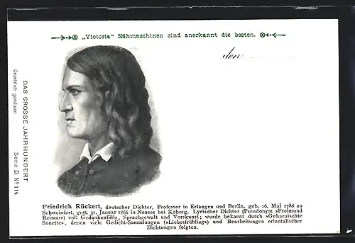 AK Porträt Friedrich Rückert, Dichter & Professor