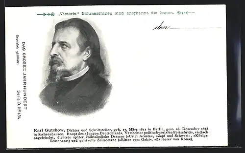 AK Portrait von Karl Gutzkow, Dichter