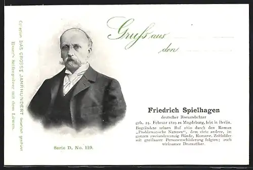 AK Portrait Dichter Friedrich Spielhagen mit Bart in elegantem Anzug