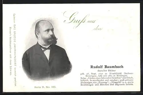 AK Deutscher Dichter Rudolf Baumbach im Portrait