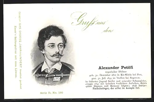 AK Ungarischer Dichter Alexander Petöfi uniformiert im Portrait