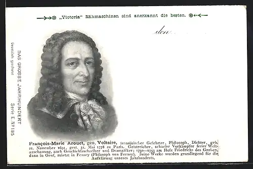 AK Portrait von Francois-Marie Arouet, genannt Voltaire