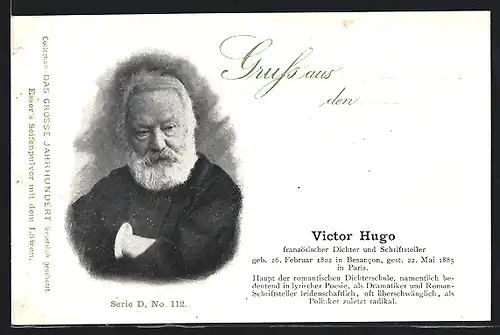 AK Französischer Dichter & Schriftsteller Victor Hugo im Portrait