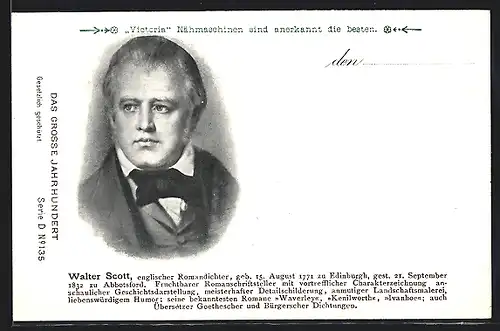 AK Portrait von Dichter Walter Scott