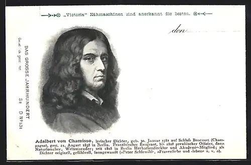 AK Portrait des Dichters Adalbert von Chamisso