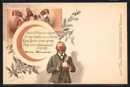 Lithographie Manche Velker, s`is ne Sinde ..., Zeilen von Edwin Bormann