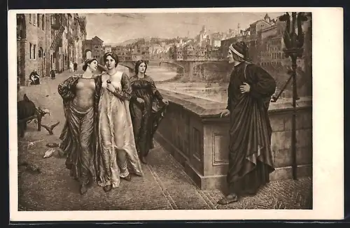 AK Alighieri Dante an der Brücke mit Holiday, Dante und Beatrice