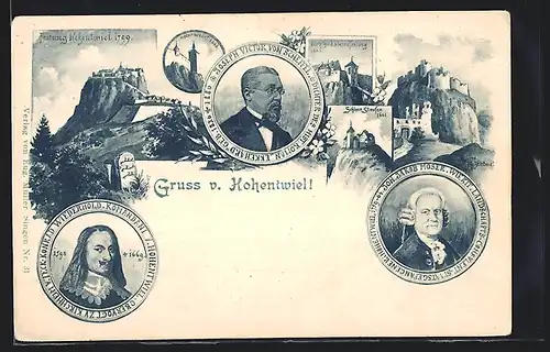 AK Singen, Festung Hohentwiel, Joseph Viktor von Scheffel & Joh. Jakob Moser