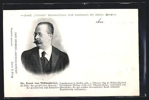 AK Portrait Dr. Ernst von Wildenbruch, Legationsrat