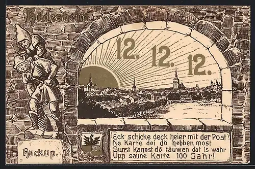 AK Hildesheim, Sonnenaufgang über der Stadt mit kuriosem Datum 12.12.12, Ruckup