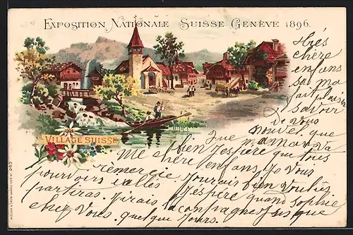 Lithographie Geneve, Exposition Nationale / Ausstellung 1896, Village Suisse / Schweizerdorf