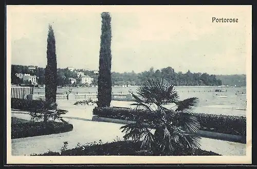AK Portorose, Seepromenade mit Anlagen