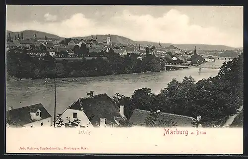 AK Marburg a. Drau, Ortsansicht mit dem Fluss