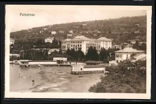 AK Portorose, Teilansicht mit Badeanstalt