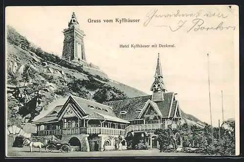 AK Bad Frankenhausen, Kyffhäuser-Denkmal mit Hotel