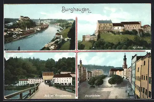AK Burghausen, Königliche Burg, Hauptplatz, Ach