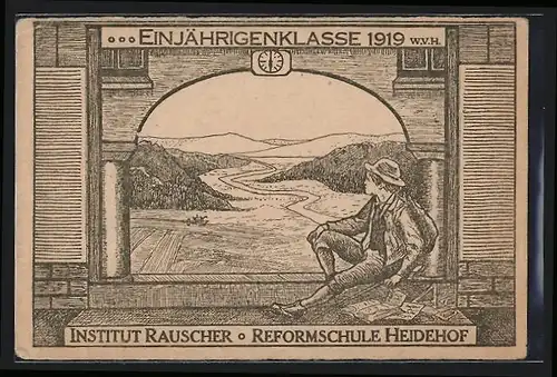 Künstler-AK Stuttgart, Institut Rauscher, Reformschule Heidehof, Einjährigenklasse 1919, Absolvia