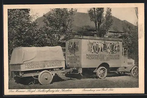 AK Marionetten-Theater Münchner Künstler, Hansa-Lloyd LKW des Theaters