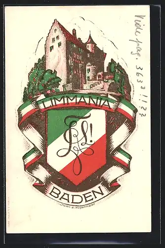 Künstler-AK Baden, Limmania, Studentenwappen