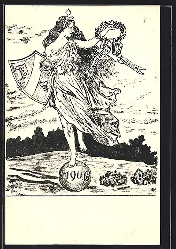 Künstler-AK Emmerich, Einjährige, Absolvia, Wappen und Kranz