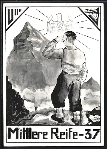 Künstler-AK Sasbach /Achern, Gymnasium, Mittlere Reife 1937