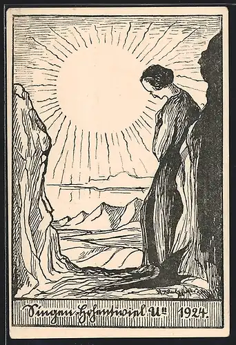 AK Singen, Studentische Szene, Aufgehende Sonne, 1924