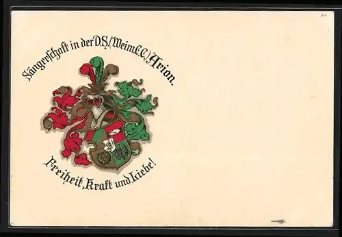 AK Sängerschaft in der D.S. (Weim.C.C.) Arion, Freiheit Kraft und Liebe!, Studentenwappen
