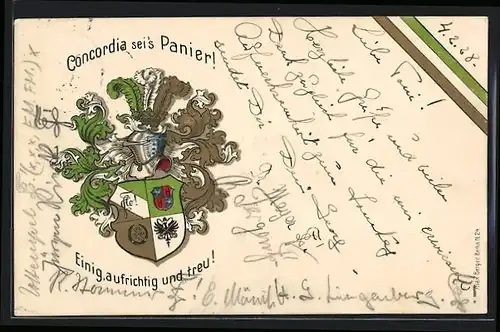 AK Concordia sei`s Panier!, Studentenwappen, Einig aufrichtig und treu!