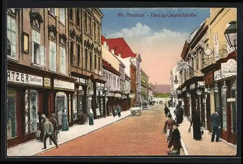 AK Wr.-Neustadt, Herzog-Leopoldstrasse mit Geschäften