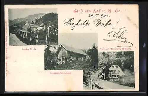 AK Lassing, Gasthaus Staudinger Mendling, Hochkaar-Schutzhaus, Ortspartie