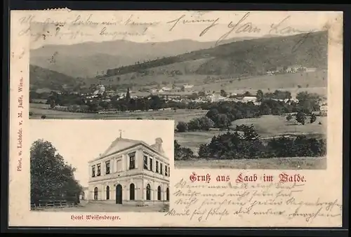 AK Laab im Walde, Ortsansicht und Hotel Weissenberger