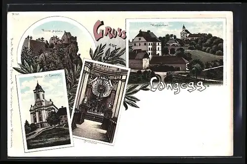 Lithographie Langegg, Kirche, Hochaltar, Ruine Agstein