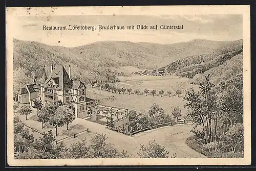 Künstler-AK sign. Hans Pernat: Freiburg, Restaurant Lorettoberg, Bruderhaus mit Blick auf Günterstal