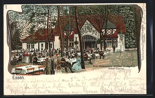 Lithographie Essen, Neues Restaurationsgebäude im Stadtgarten, Inh.: Hubert Claeren