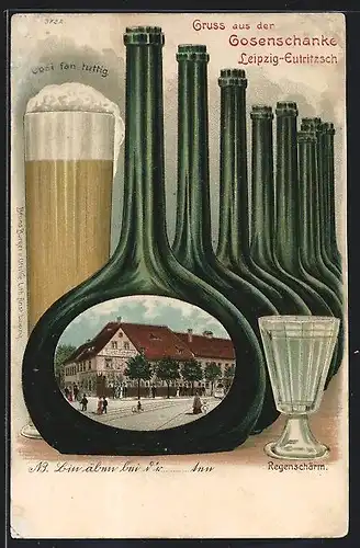 Passepartout-Lithographie Leipzig-Eutritzsch, Gasthaus Gosenschänke in einer Gose