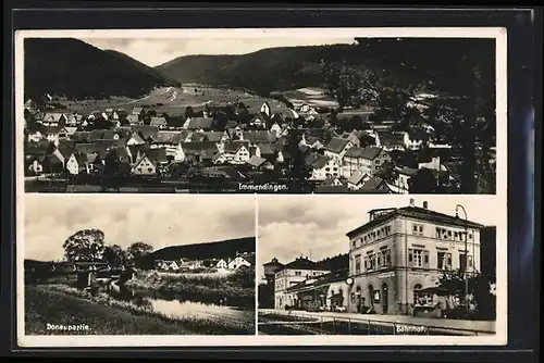 AK Immendingen, Teilansicht, Bahnhof, Donaupartie