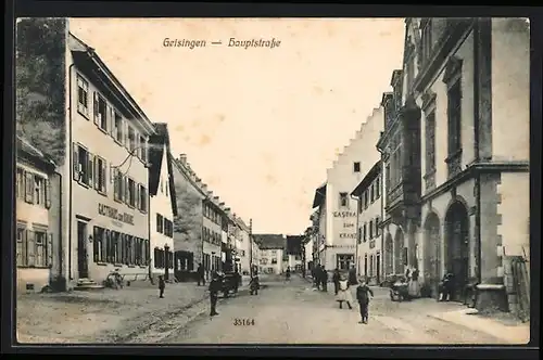 AK Geisingen, Hauptstrasse mit Gasthaus zur Krone und Gasthaus zum Kranz