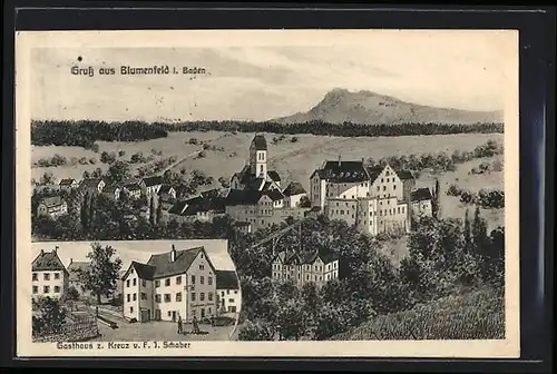 Künstler-AK sign. Hans Pernat: Blumenfeld i. Baden, Gasthaus zum Kreuz, Teilansicht