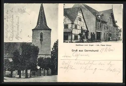 AK Gamshurst, Gasthaus zum Engel, Kirche