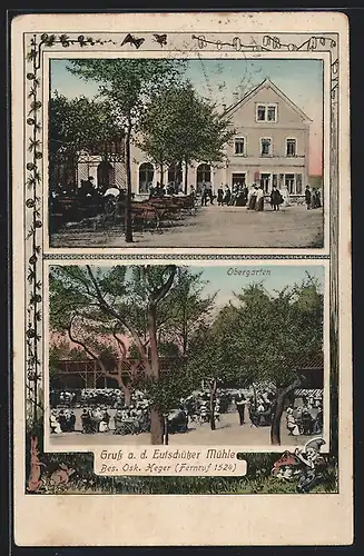 AK Bannewitz, Gasthaus Eutschützer Mühle, Obergarten