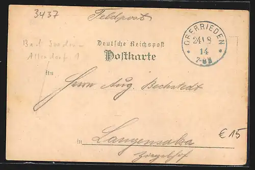 Lithographie Oberrieden a. d. Werra, Gasthof von Otto Büttner, Post