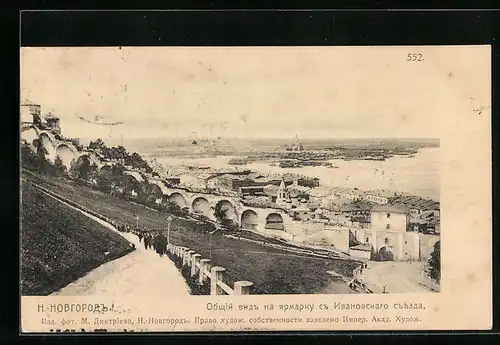 AK Nischni-Nowgorod, Weg über der Stadt mit Blick auf die Uferanlagen