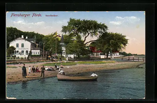 AK Sandacker /Flensburger Förde, Boot legt am Strand an