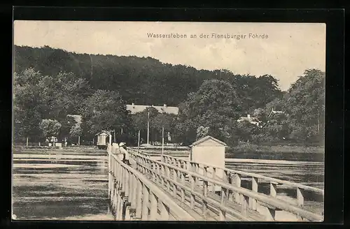 AK Wassersleben an der Flensburger Föhrde, auf dem Seesteg in den Ort blickend