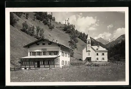 AK Häusling im Zillergrund, Hasthof Häusling mit Kirche